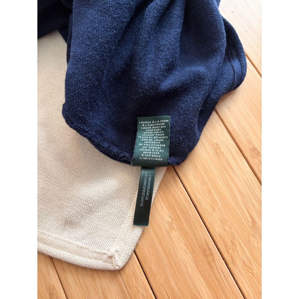 Lauren Ralph Lauren Navy Blue & Cream Asymmetrical Colorblock Poncho – L/XL - Picture 9 of 10